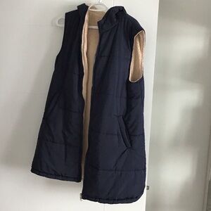 Reversible Navy Puffer Vest with Tan Sherpa Lining